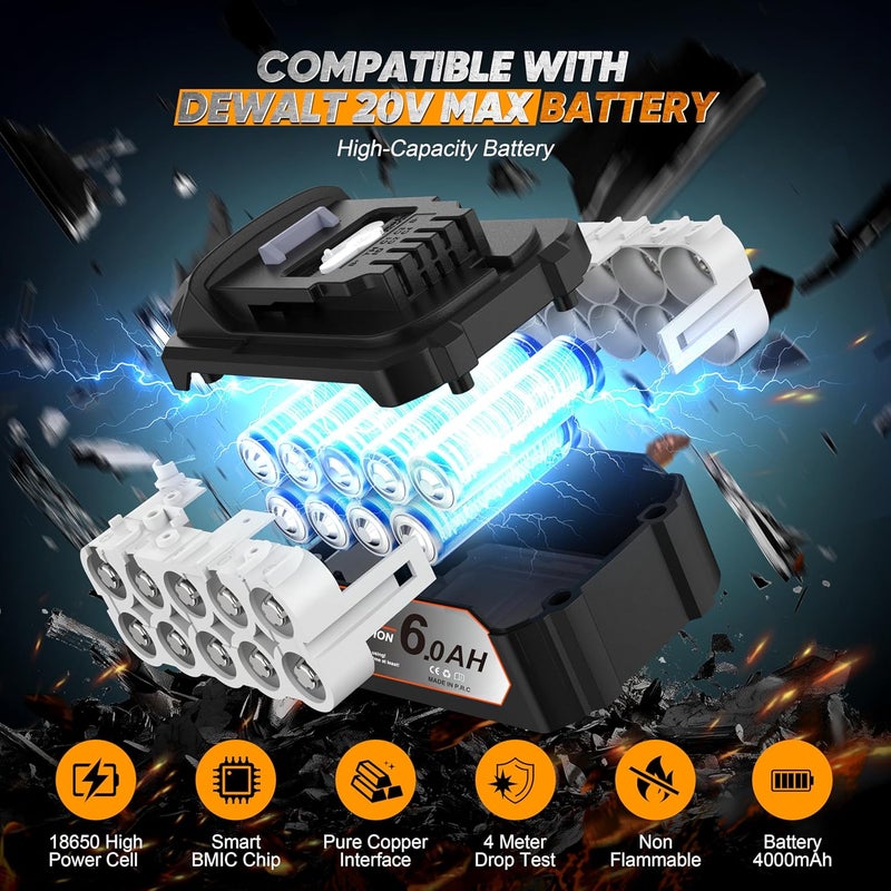 OUBA Cordless Angle Grinder Compatible for Dewalt 20V Max Battery, 3 Variable Speed, Brushless Motor with LED, Power Angle Grinder Tool Stand, Flap Disc Grinding,1x 4.0Ah Battery& Fast Charger, Orange - Image 3